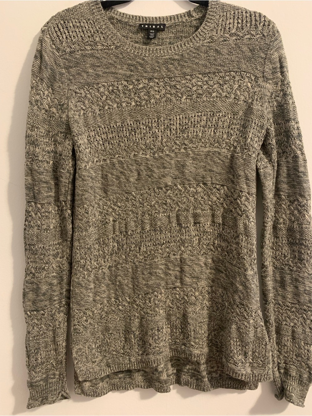 Tribal Heathered Gray Scoopneck Textured Knit Sweater